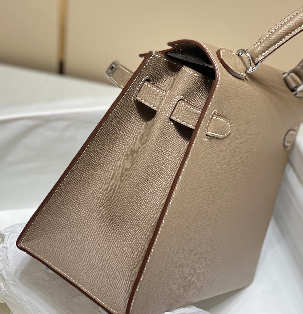 Hermes Kelly 28cm in Etoupe Epsom Calfskin Sliver Hardware Bag