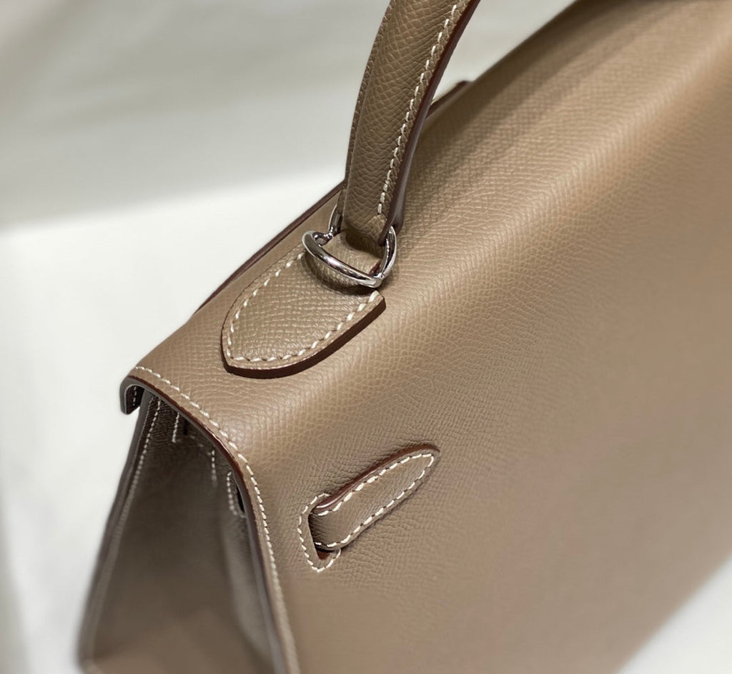 Hermes Kelly 28cm in Etoupe Epsom Calfskin Sliver Hardware Bag