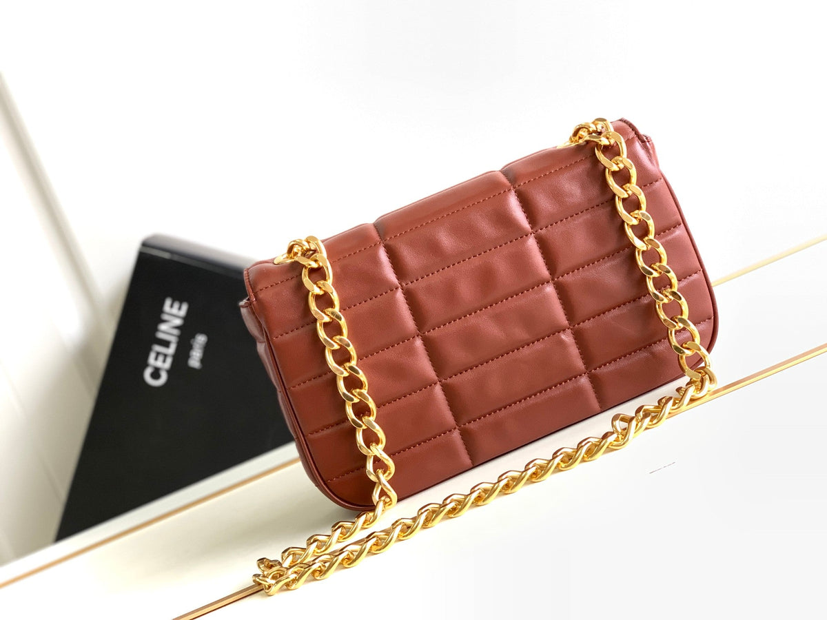 Celine Monochrome 24 Quilted Cherry Red Lambskin Chain Shouder Bag