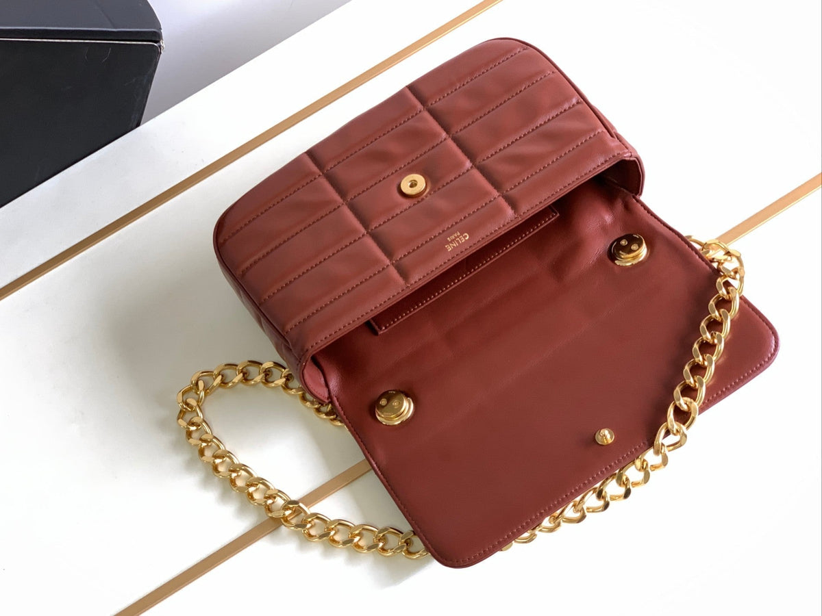 Celine Monochrome 24 Quilted Cherry Red Lambskin Chain Shouder Bag