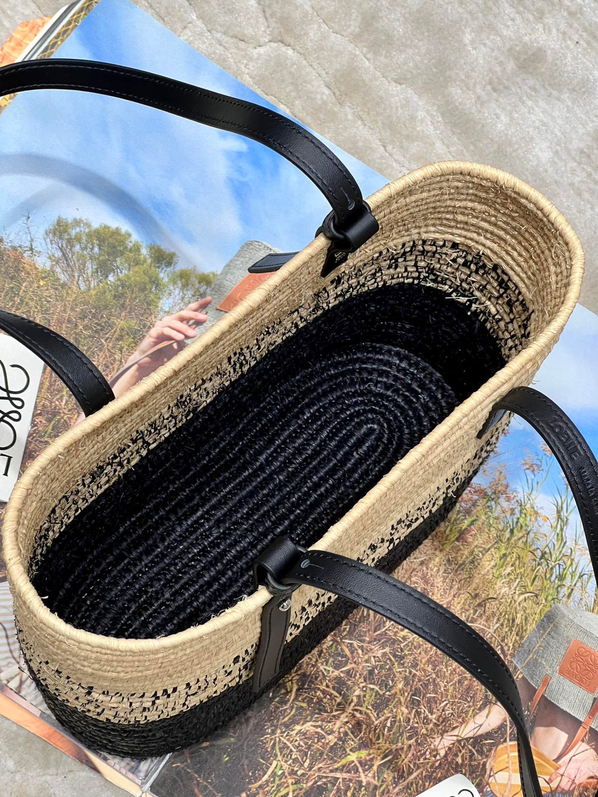 Loewe Basket Bag 28 in Natural Mix Black Raffia