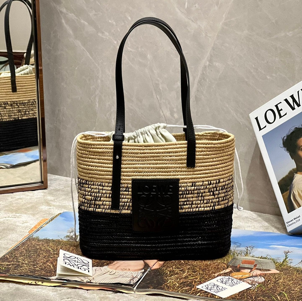 Loewe Basket Bag 28 in Natural Mix Black Raffia