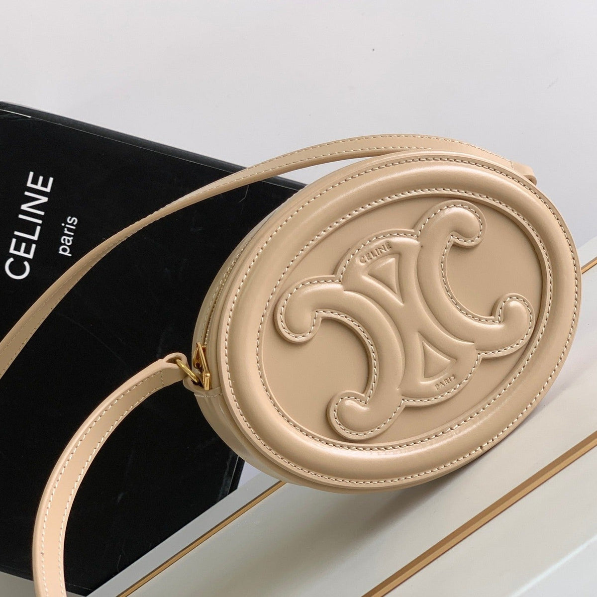Celine Smooth Calfskin 16 Oval Beige Cream Bag