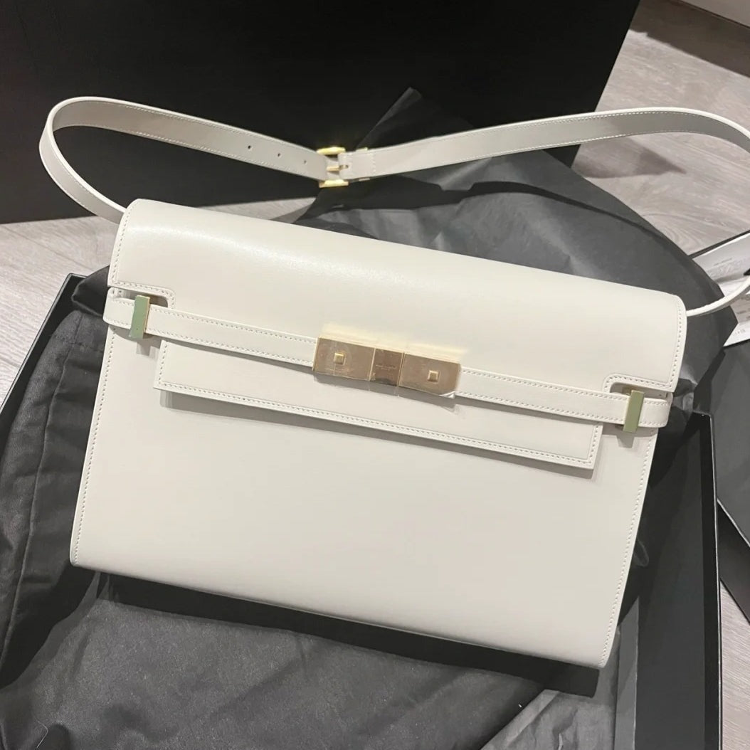 Saint Laurent Manhattan 29 Top-Handle in Smooth White Calfskin Bag