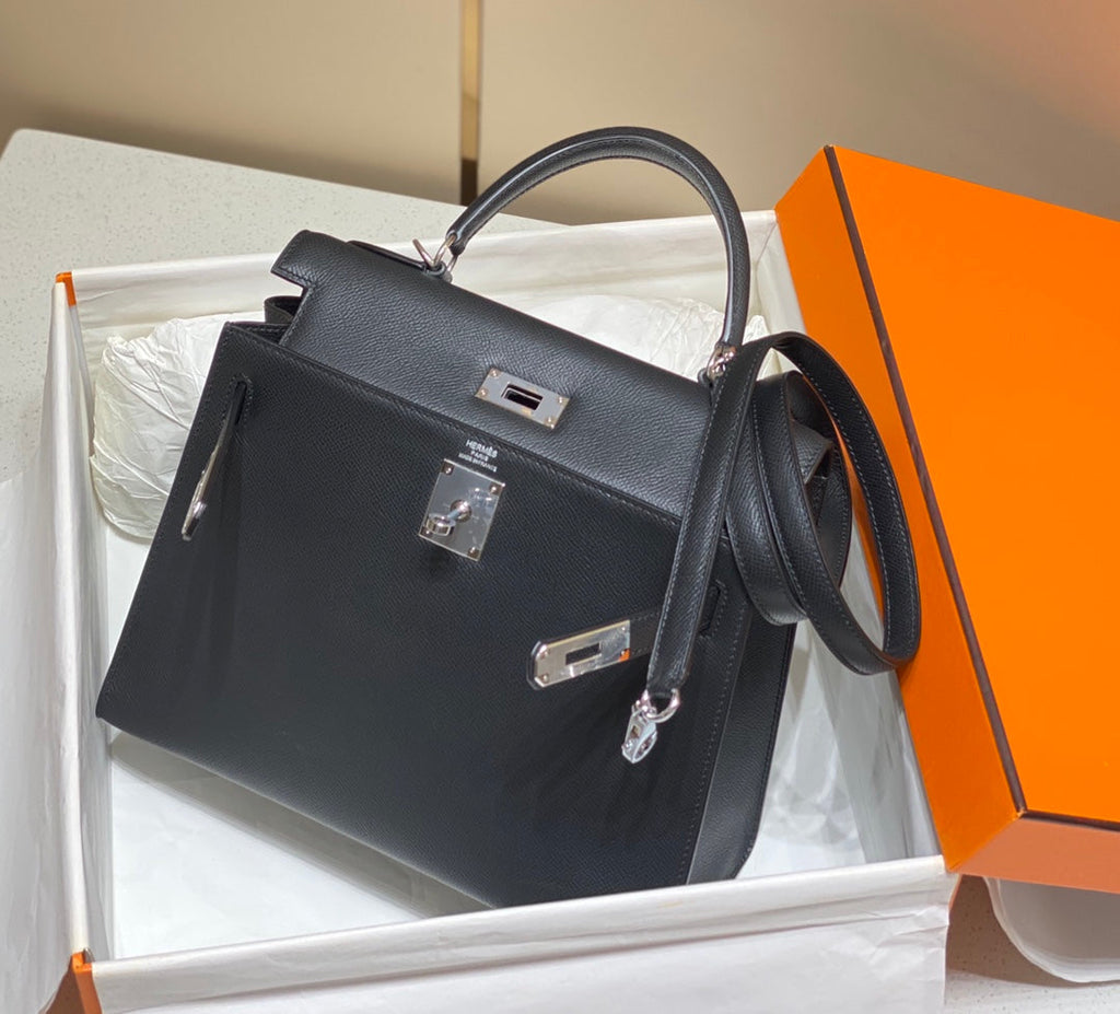 Hermes Kelly 28cm in Noir Epsom Calfskin Silver Hardware Bag
