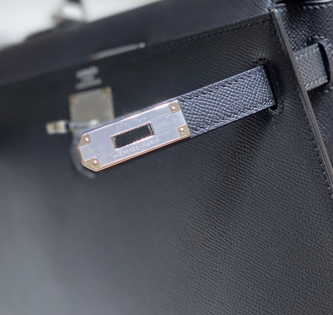 Hermes Kelly 28cm in Noir Epsom Calfskin Silver Hardware Bag