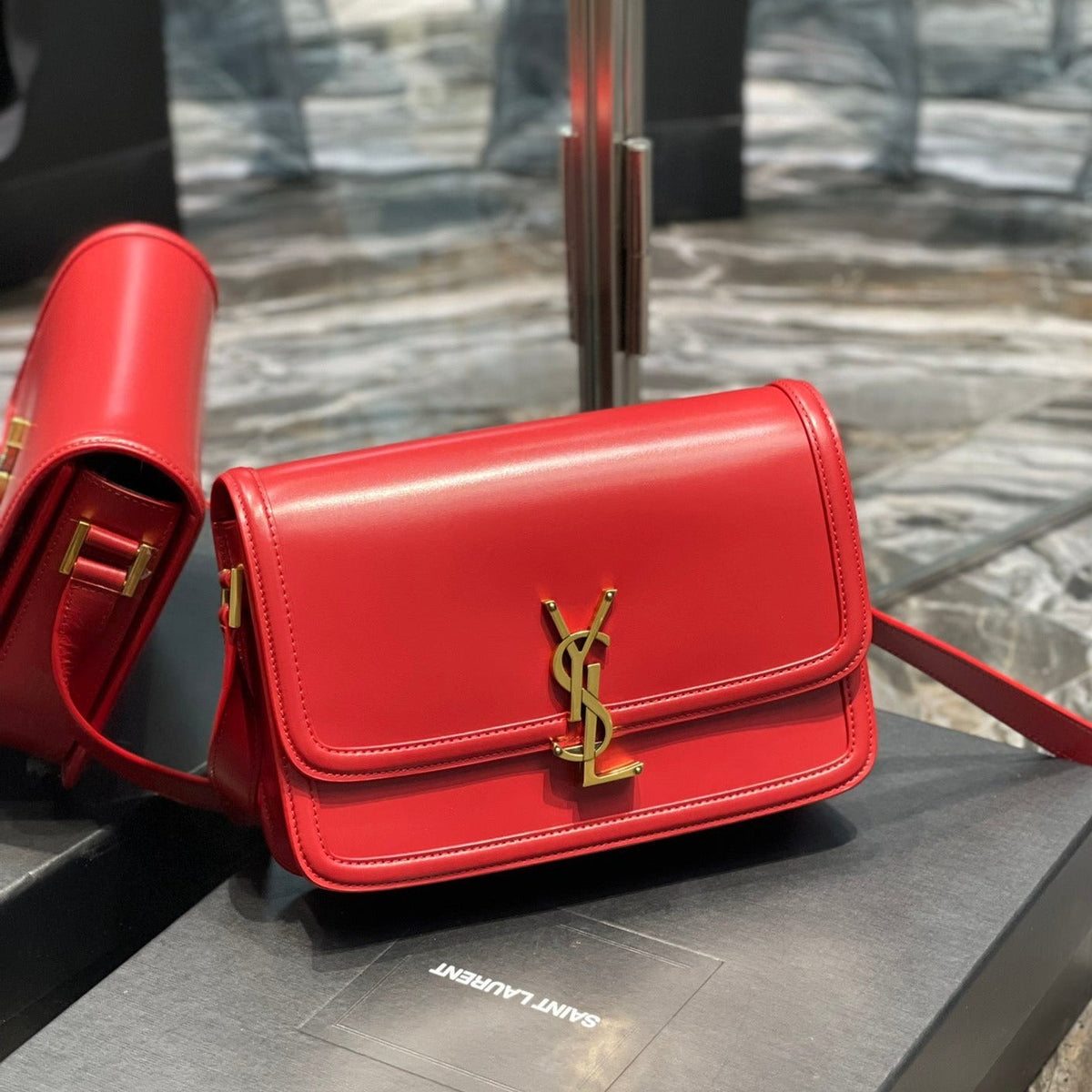 Saint Laurent Solferino Medium 23 Red Calfskin Gold Hardware Bag