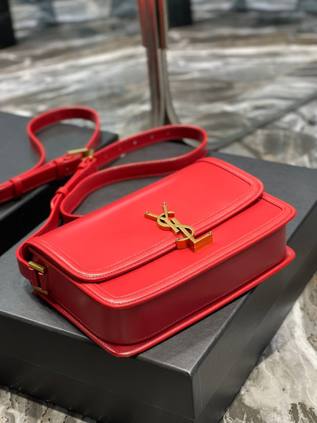 Saint Laurent Solferino Medium 23 Red Calfskin Gold Hardware Bag