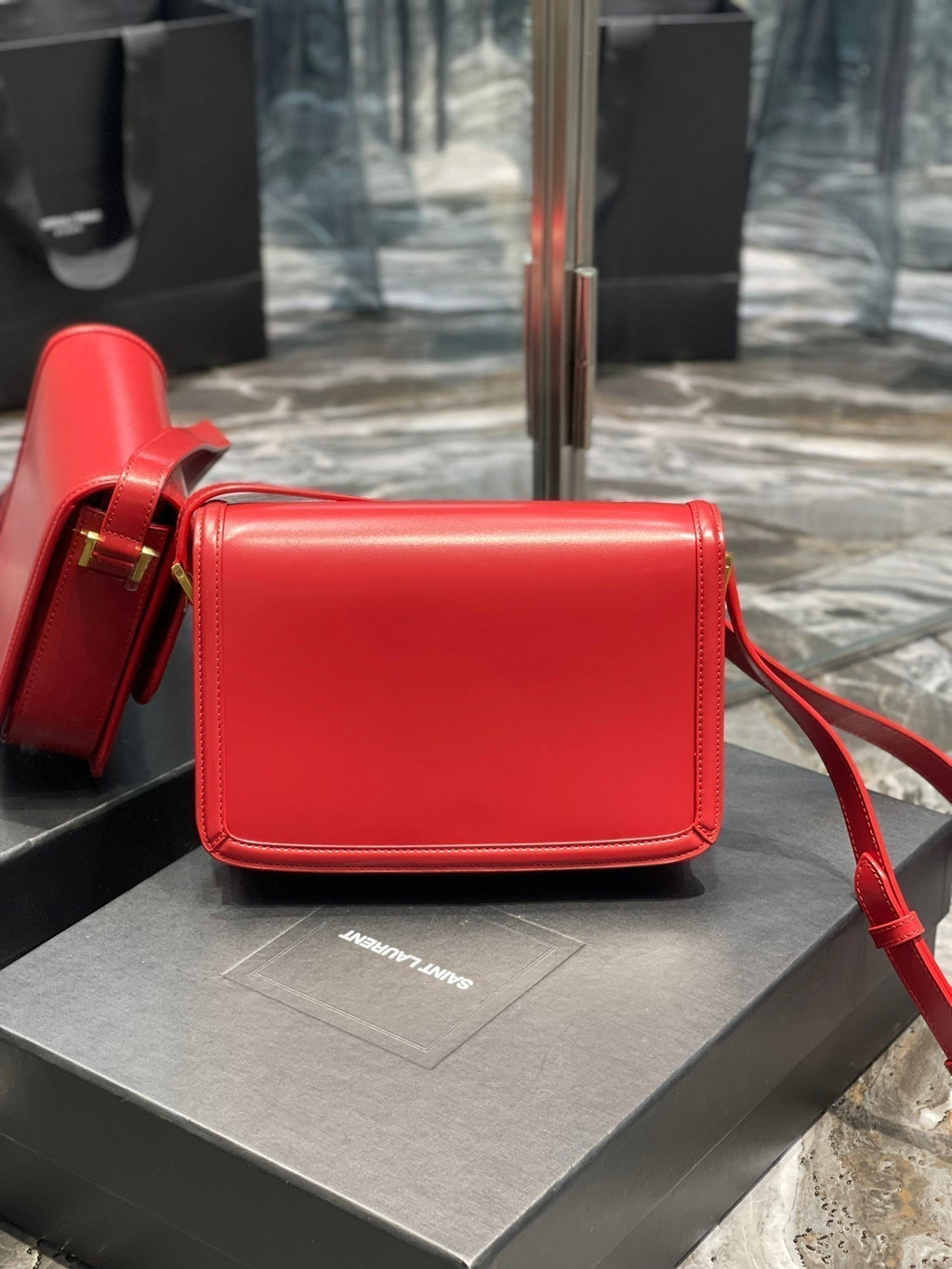 Saint Laurent Solferino Medium 23 Red Calfskin Gold Hardware Bag