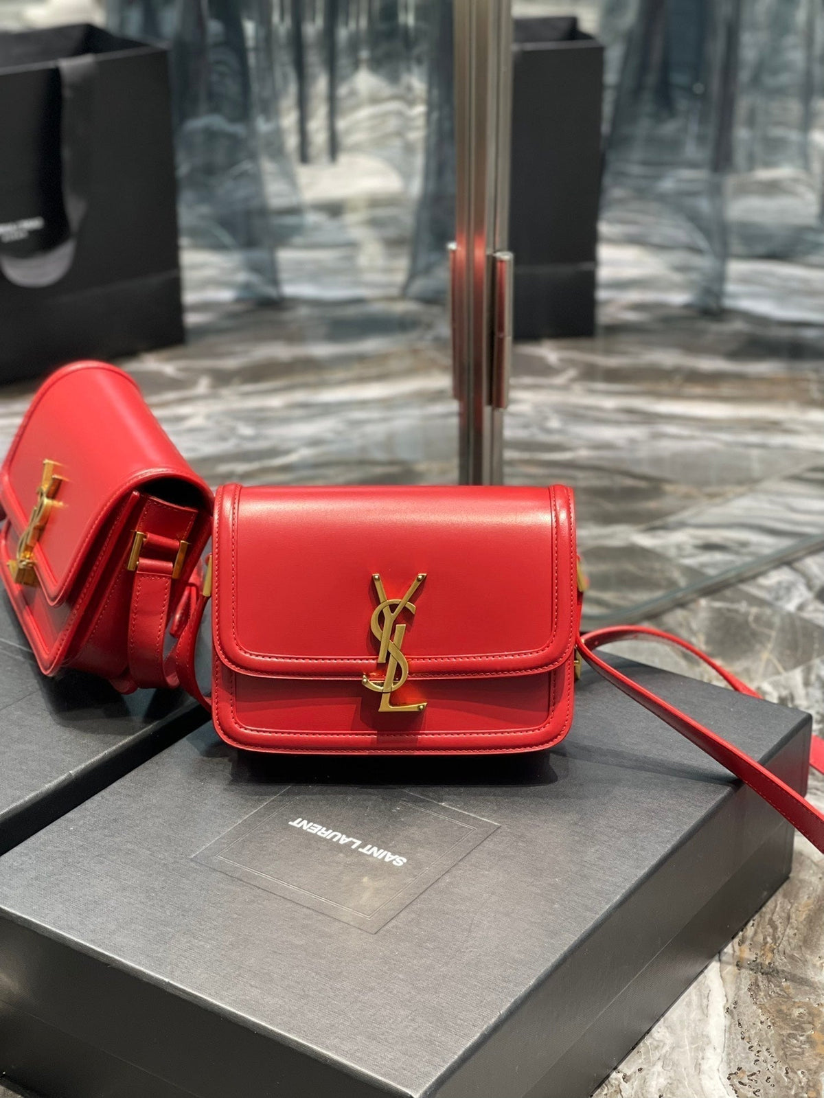 Saint Laurent Solferino Small 19 Red Calfskin Gold Hardware Bag