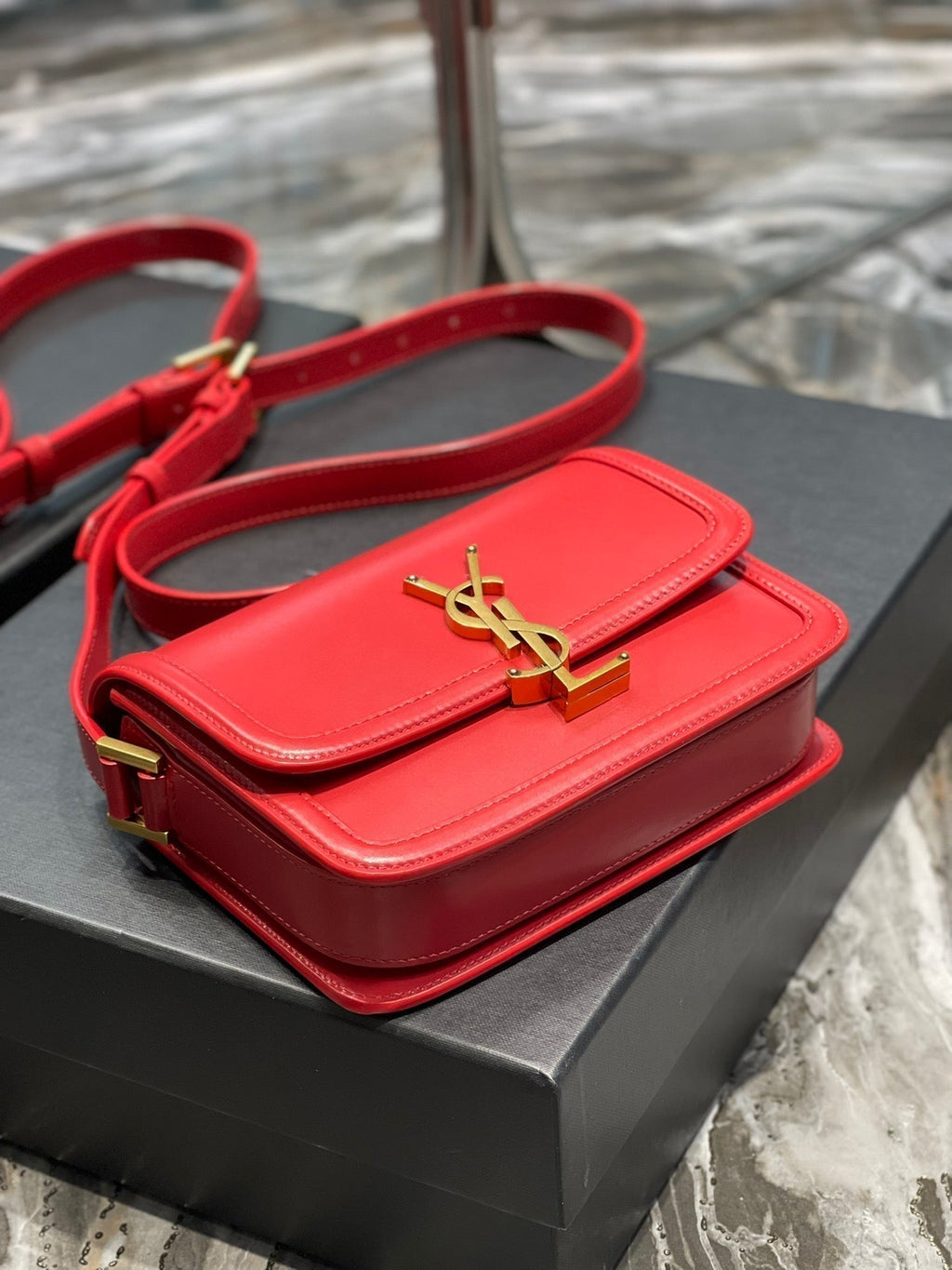 Saint Laurent Solferino Small 19 Red Calfskin Gold Hardware Bag