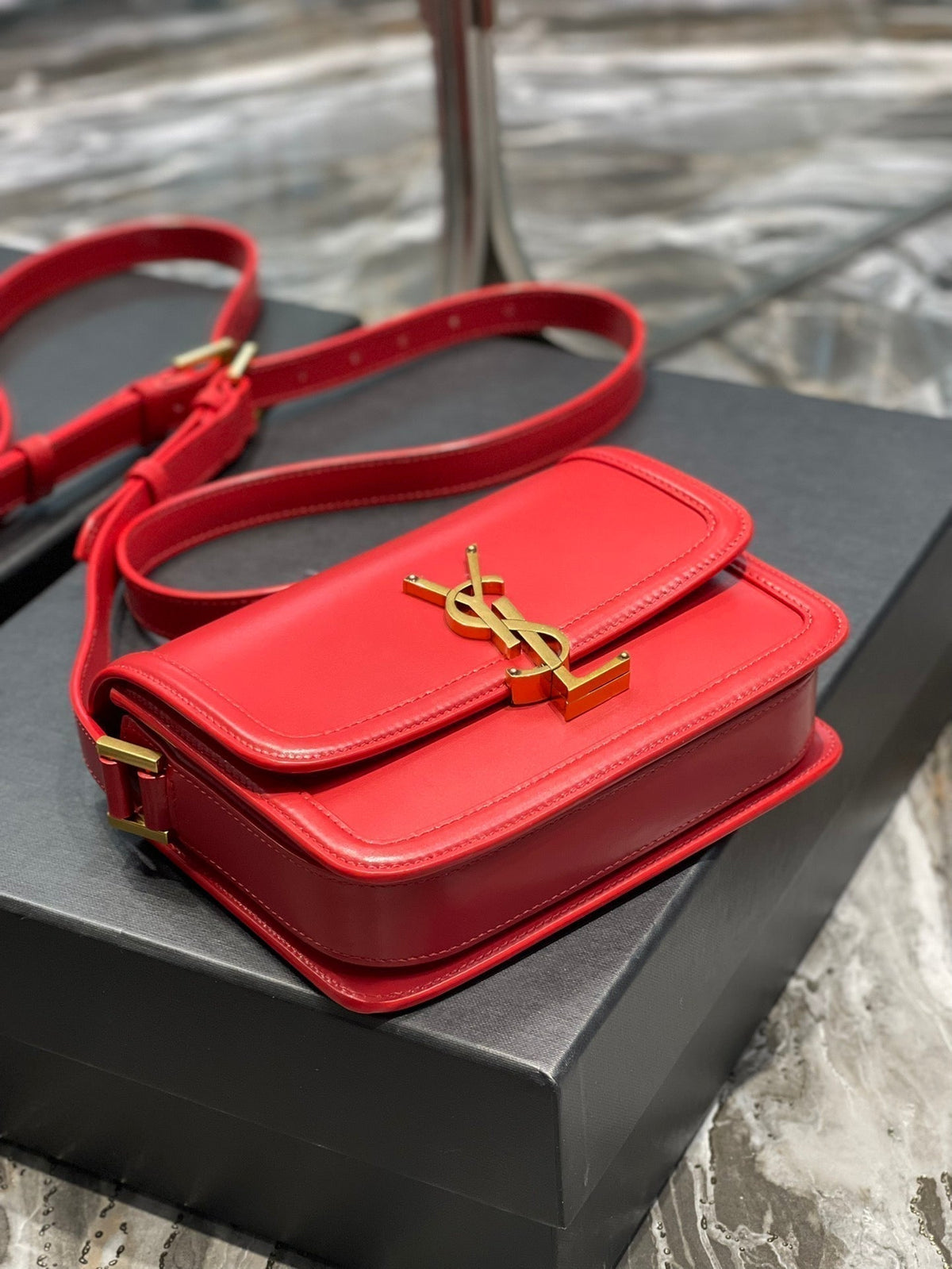 Saint Laurent Solferino Small 19 Red Calfskin Gold Hardware Bag