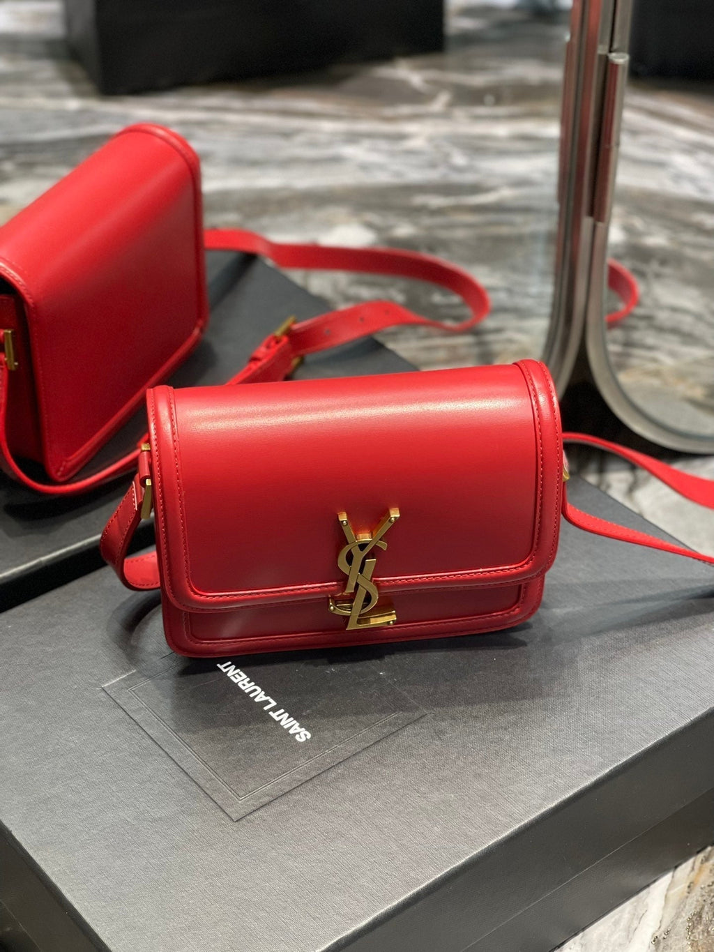 Saint Laurent Solferino Small 19 Red Calfskin Gold Hardware Bag