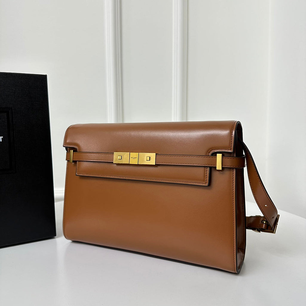 Saint Laurent Manhattan 29 Top-Handle in Smooth Cinnamon Brown Calfskin Bag