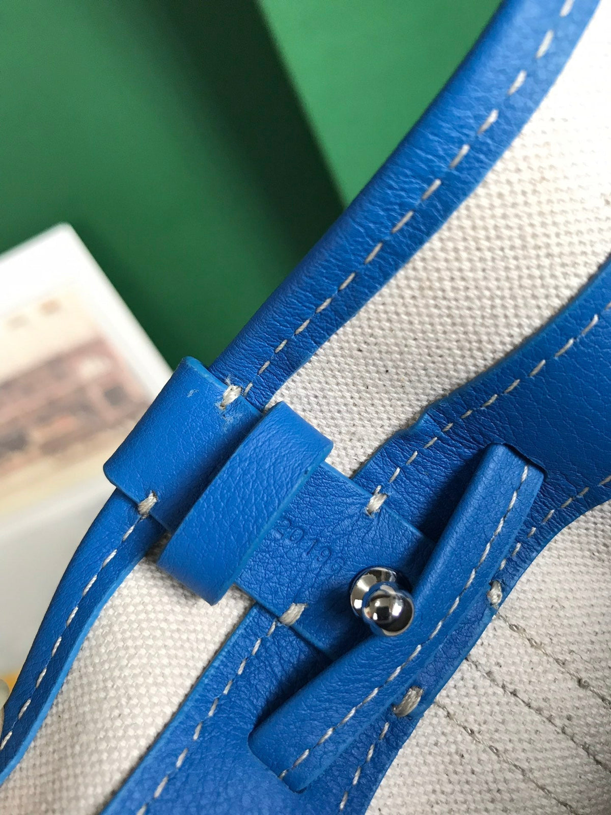 Goyard Petit Flot Bucket Bag 22 in Sapphire Blue Goyardine Canvas and Lambskin Trim