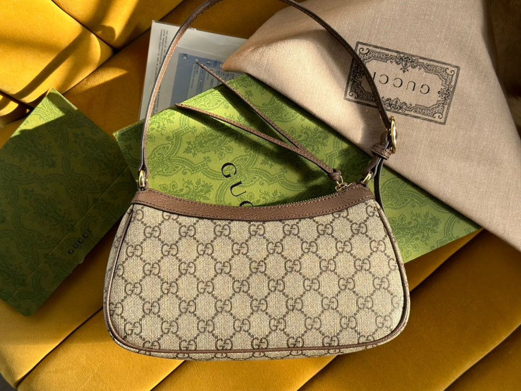 Gucci Ophidia Small 25 Handbag Beige and Ebony Supreme Canvas