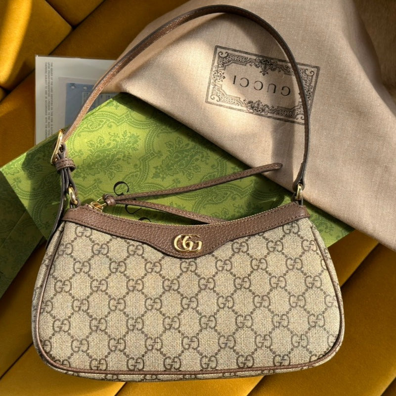 Gucci Ophidia Small 25 Handbag Beige and Ebony Pvc Fabric