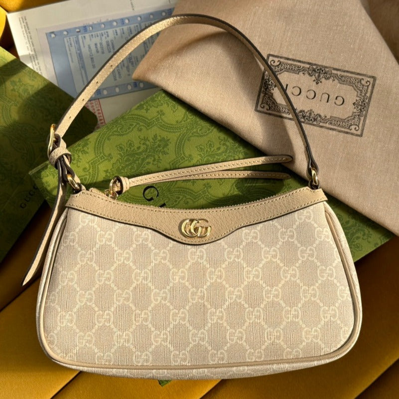 Gucci Ophidia Small 25 Handbag Beige and White Supreme Canvas