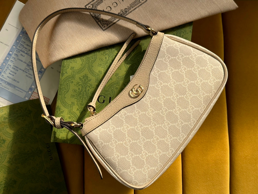 Gucci Ophidia Small 25 Handbag Beige and White Supreme Canvas