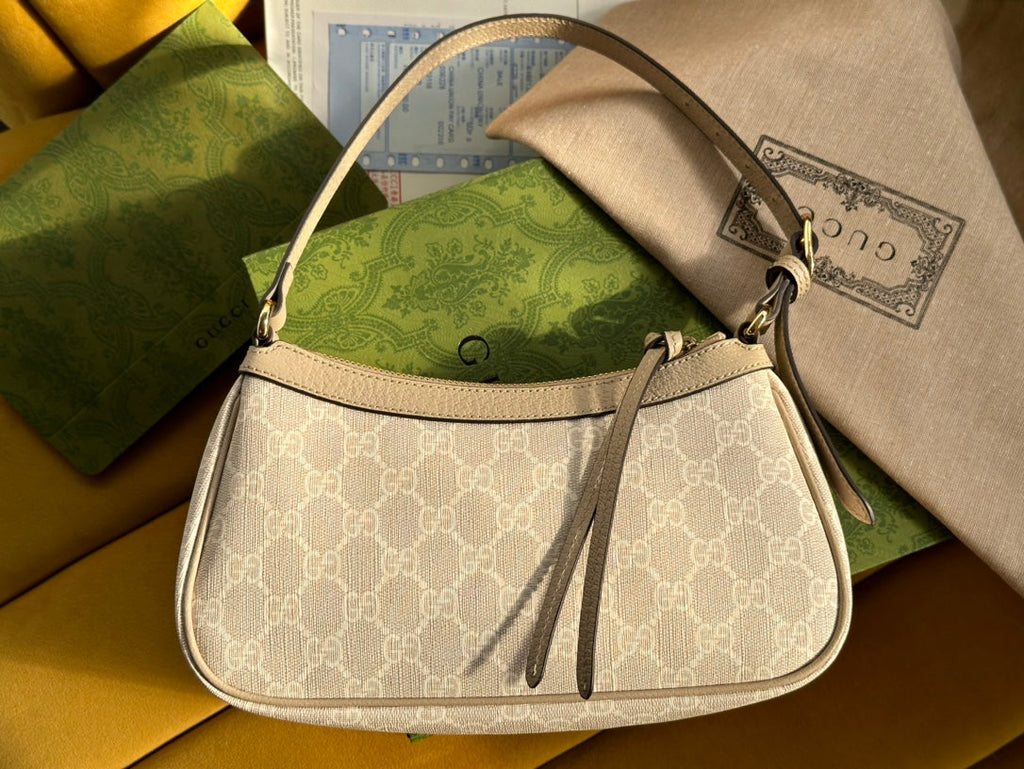 Gucci Ophidia Small 25 Handbag Beige and White Supreme Canvas