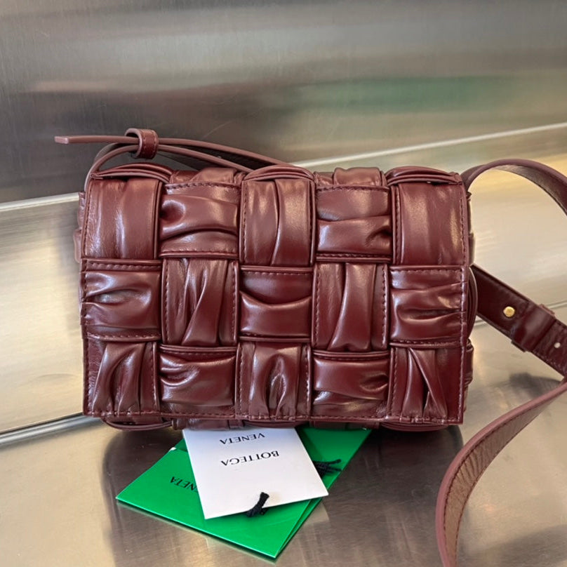 Bottega Veneta Mini Cassette 19 in Wine Red Soft Lambskin Bag