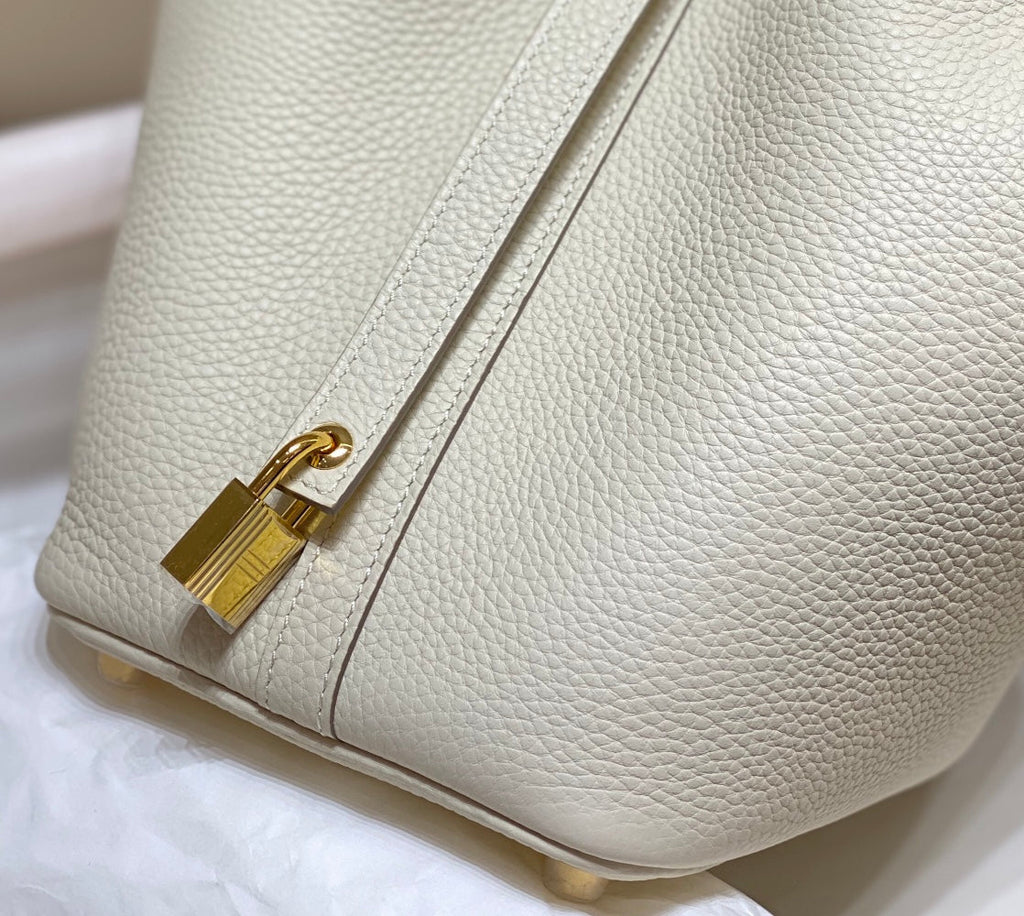 Hermes Picotin Lock 18 White-Pearl Togo Ghw Bag