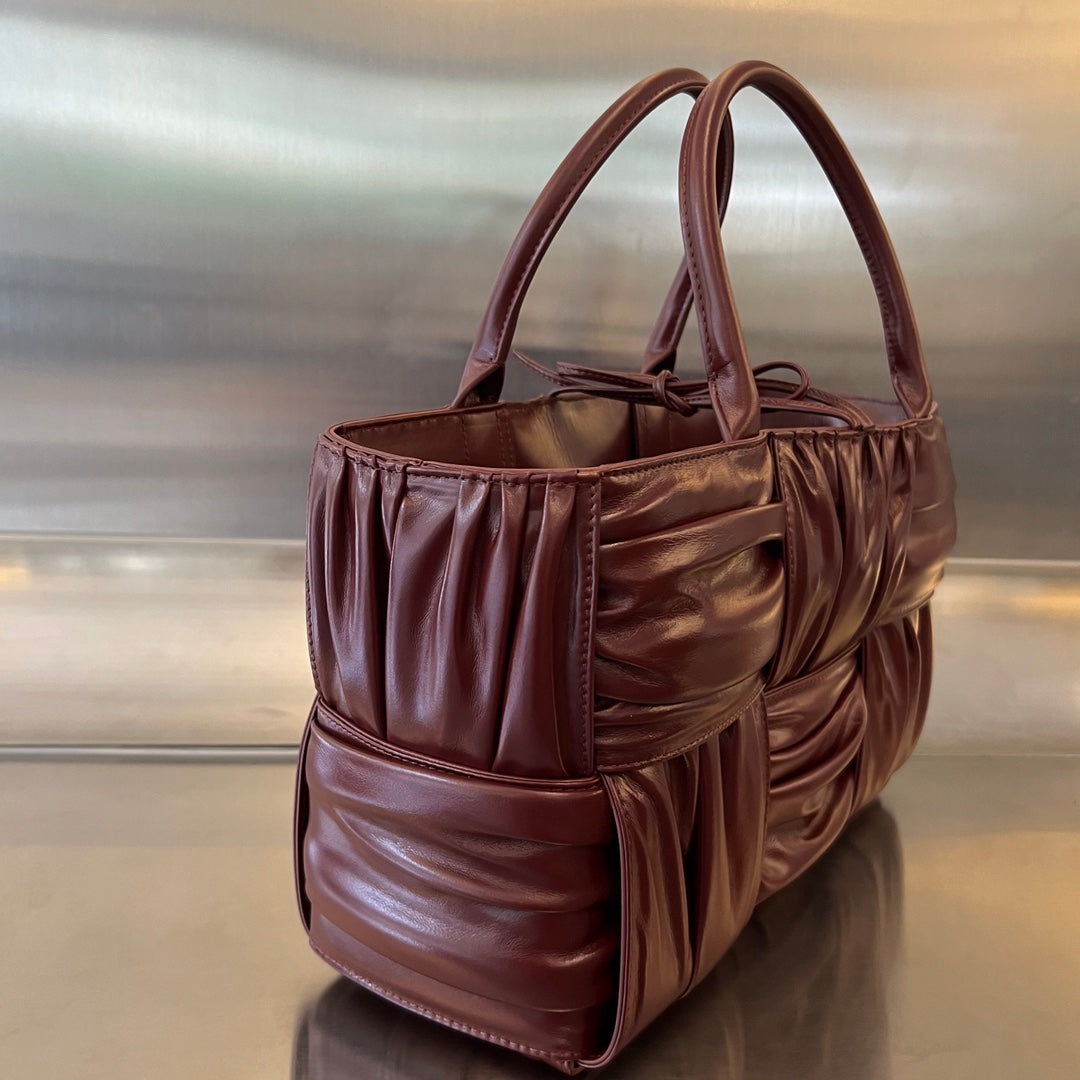 Bottega Veneta Small Arco Tote 30 in Wine Red Soft Lambskin