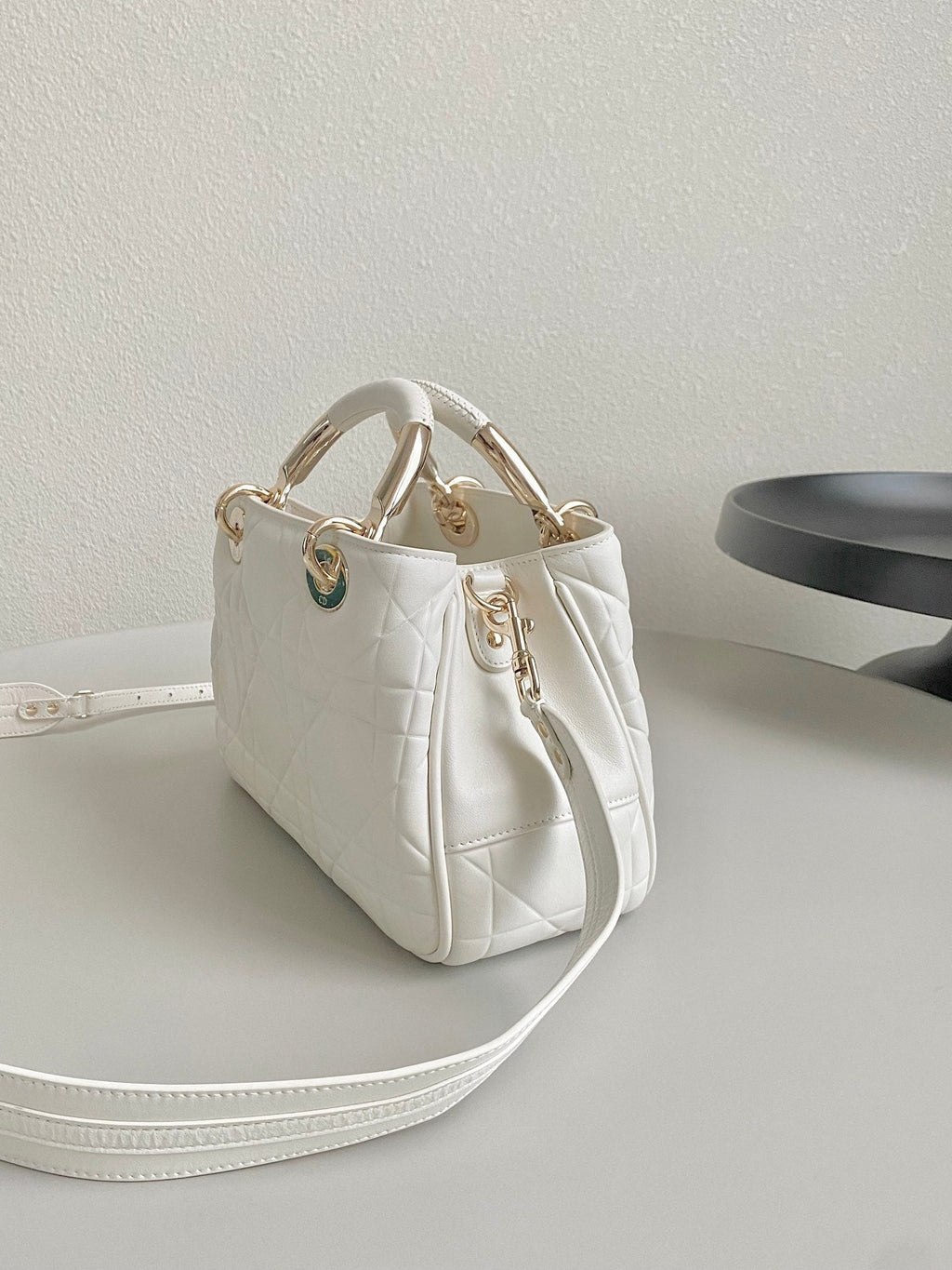 Dior Lady 25 Handbag in White Calfskin