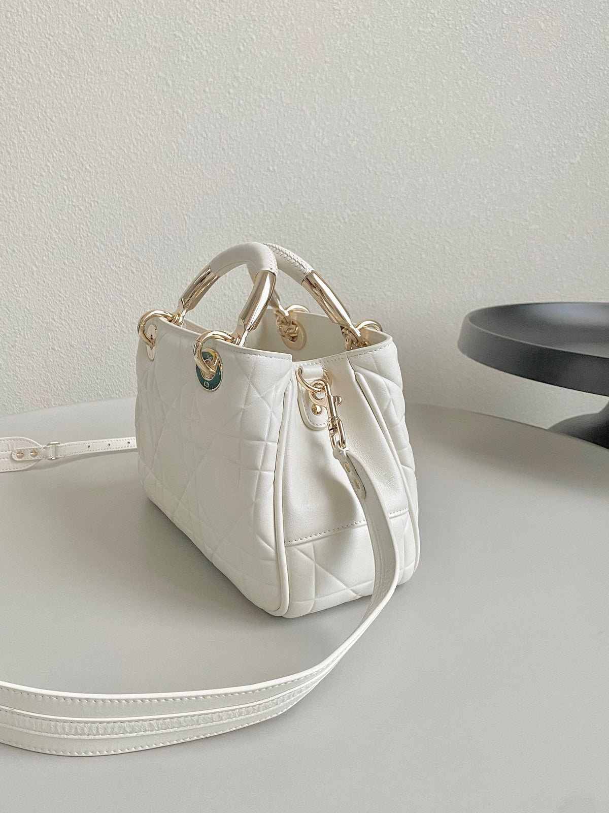 Dior Lady 25 Handbag in White Calfskin