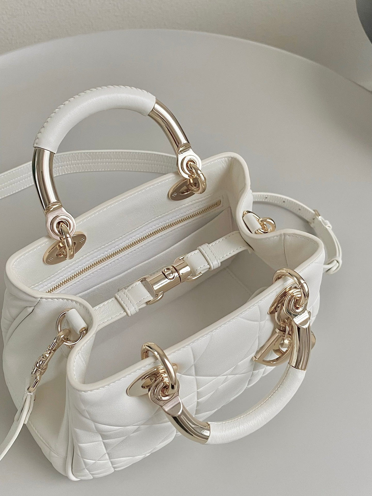 Dior Lady 25 Handbag in White Calfskin