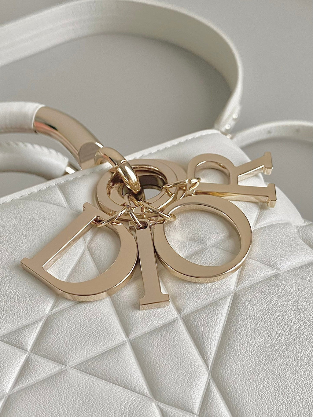 Dior Lady 25 Handbag in White Calfskin