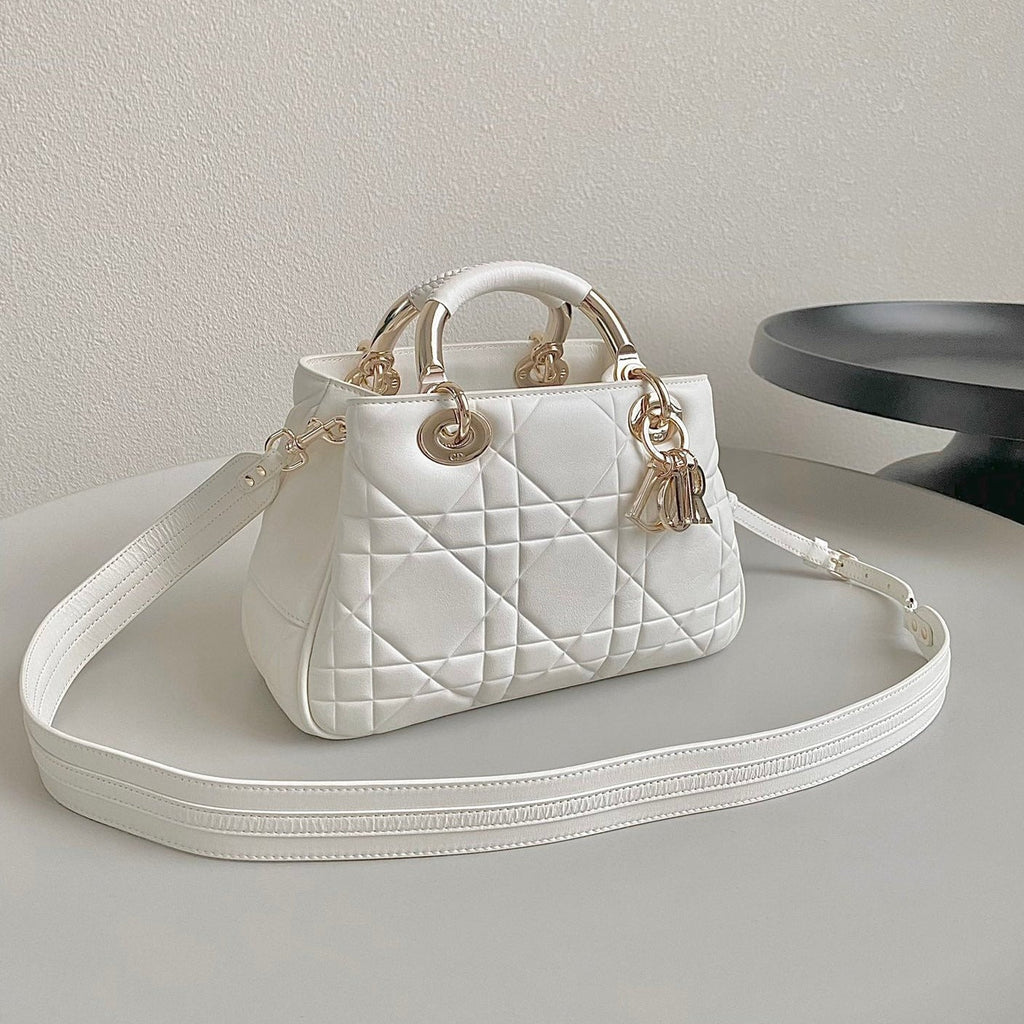 Dior Lady 25 Handbag in White Calfskin