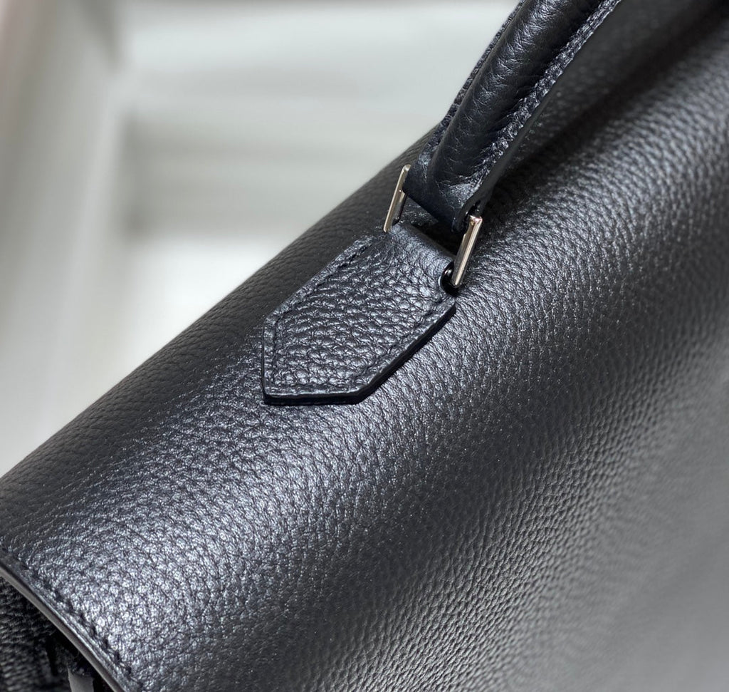Hermes Kelly Depeches 38 Briefcase in Black Togo Calfskin Silver Hardware Bag