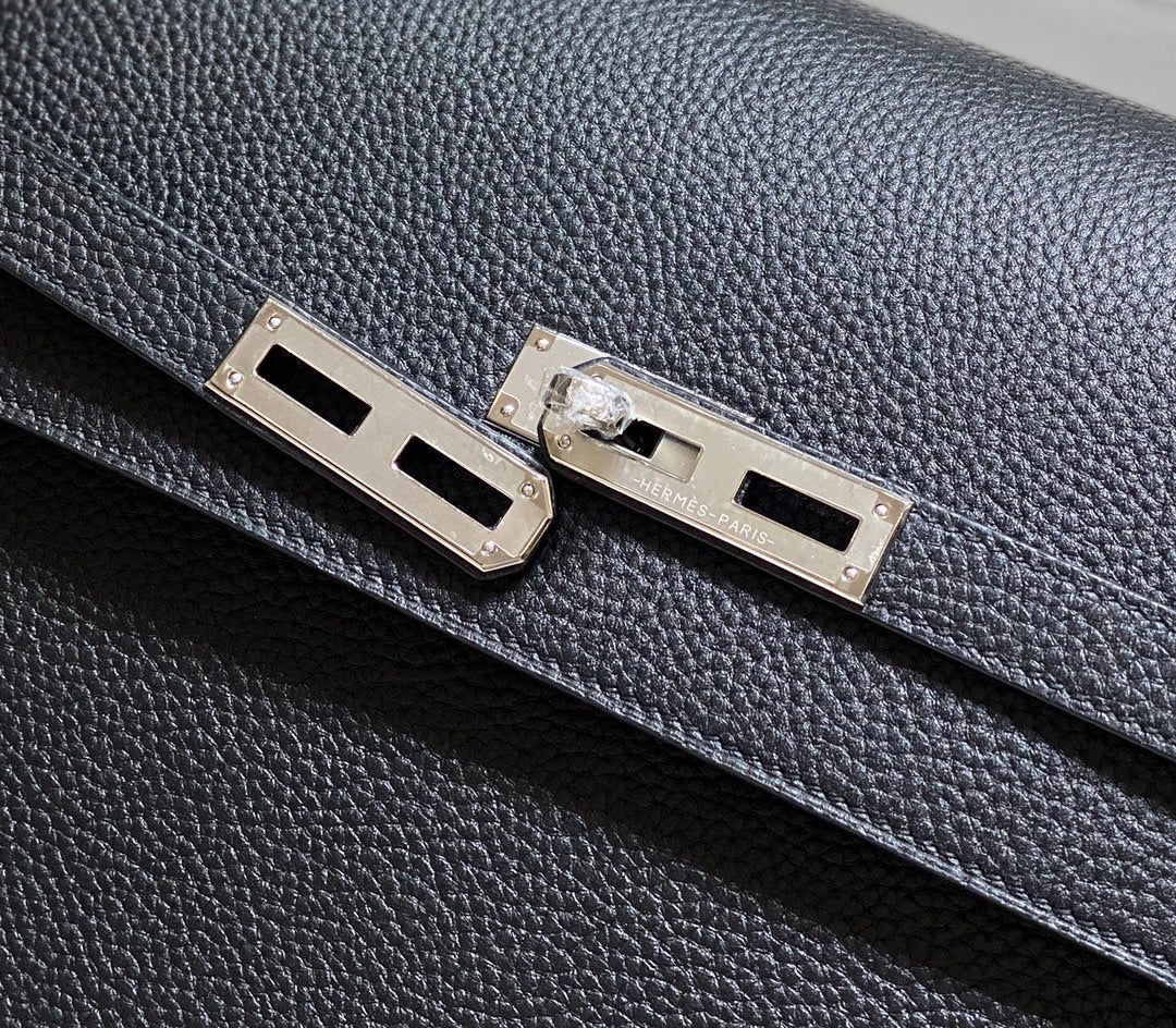 Hermes Kelly Depeches 38 Briefcase in Black Togo Calfskin Silver Hardware Bag