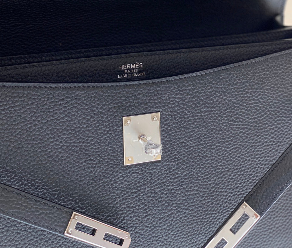 Hermes Kelly Depeches 38 Briefcase in Black Togo Calfskin Silver Hardware Bag