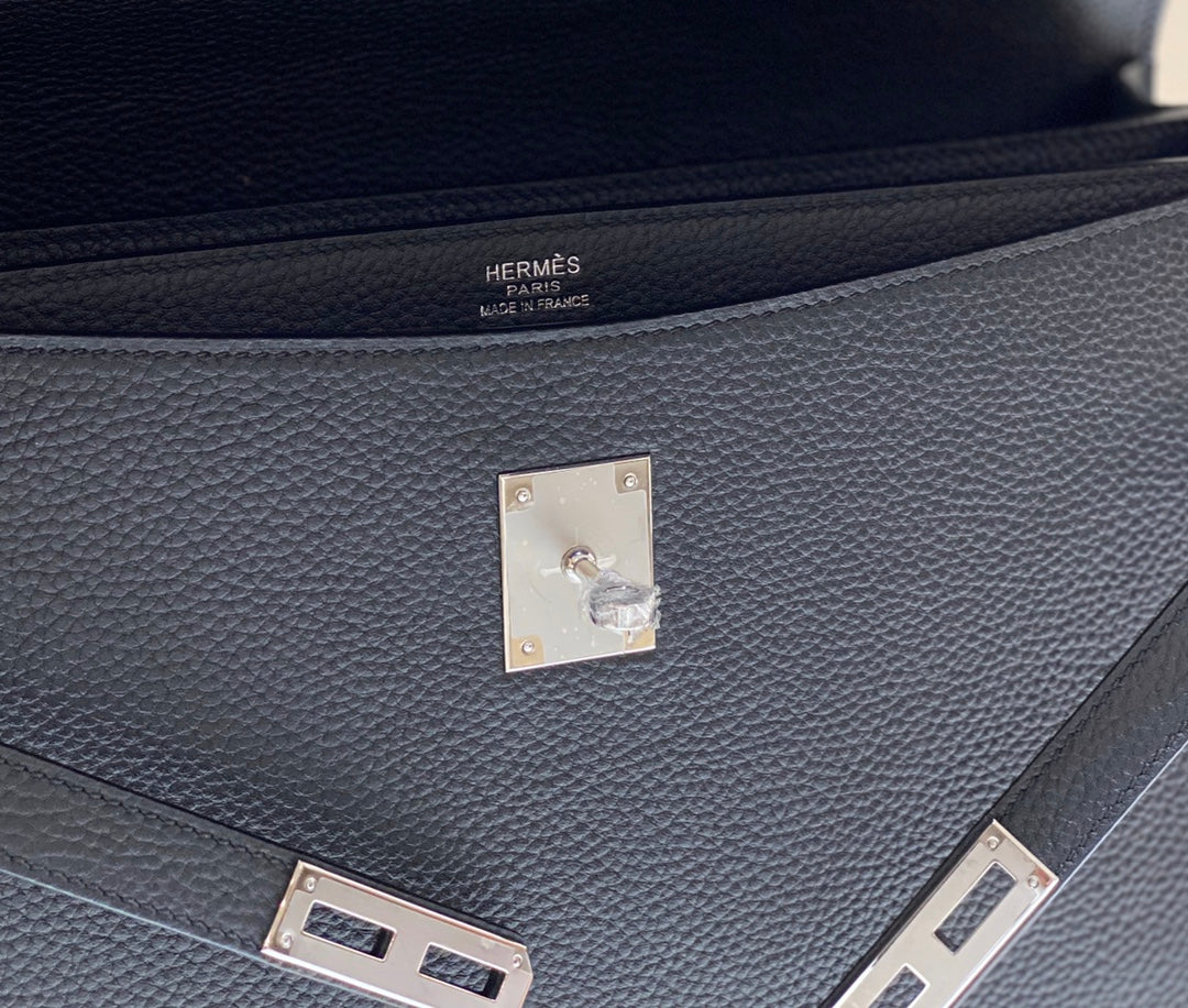 Hermes Kelly Depeches 34 Briefcase in Black Togo Calfskin Silver Hardware Bag