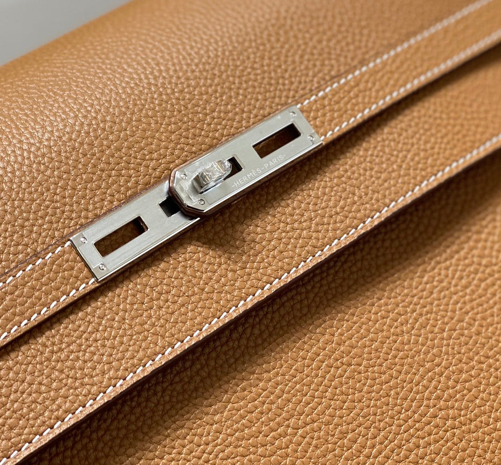 Hermes Kelly Depeches 34 Briefcase in Gold Togo Calfskin Silver Hardware Bag