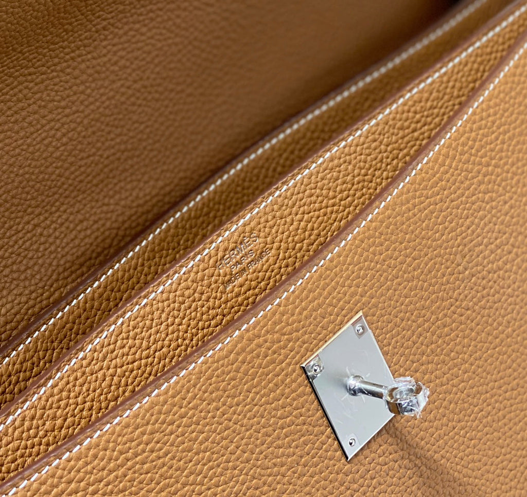 Hermes Kelly Depeches 34 Briefcase in Gold Togo Calfskin Silver Hardware Bag