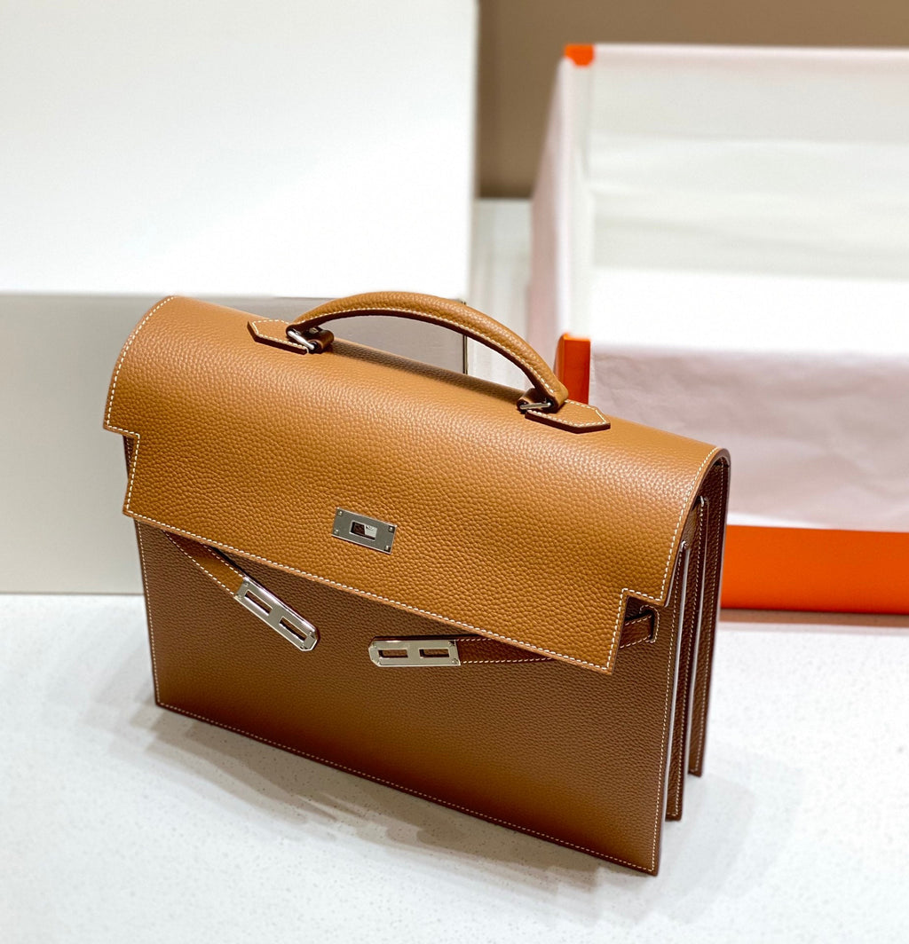 Hermes Kelly Depeches 34 Briefcase in Gold Togo Calfskin Silver Hardware Bag