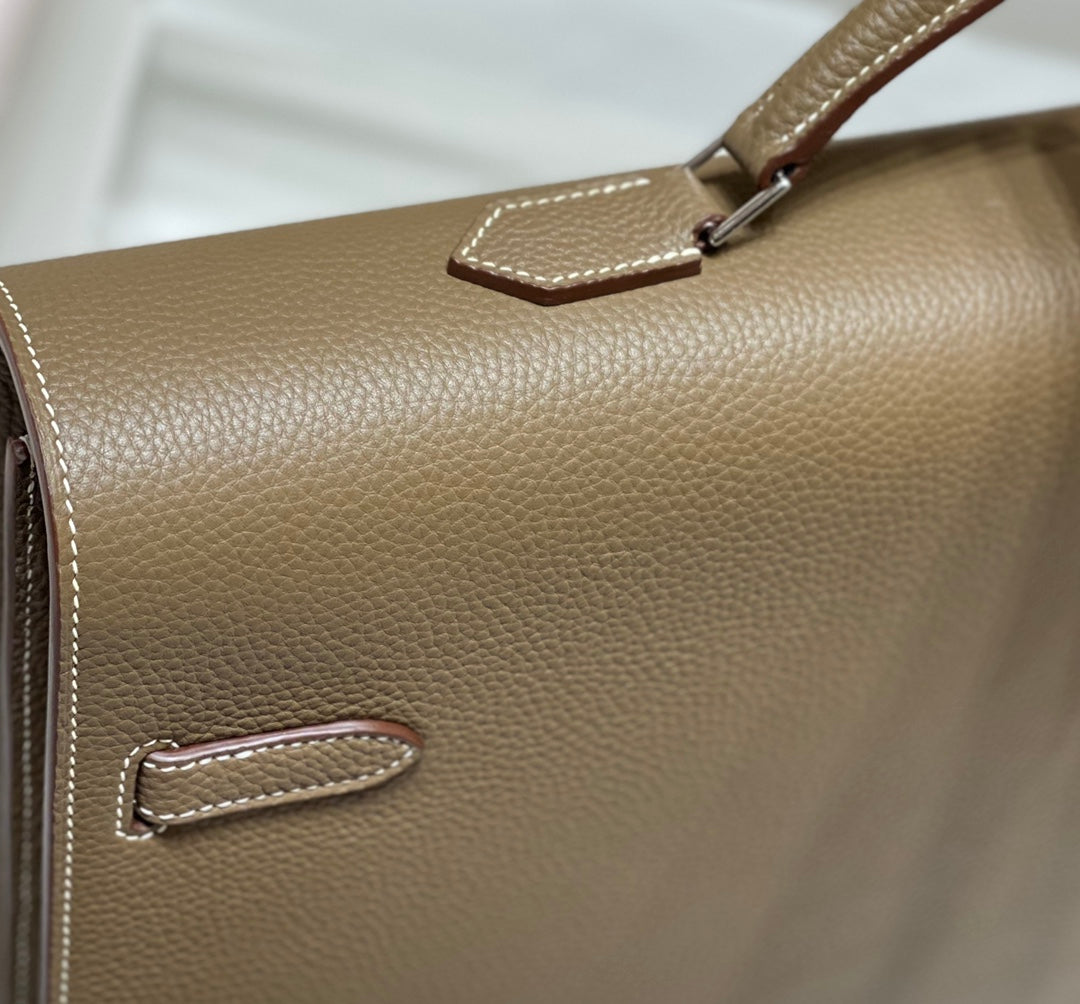 Hermes Kelly Depeches 38 Briefcase in Etoupe Togo Calfskin Silver Hardware Bag