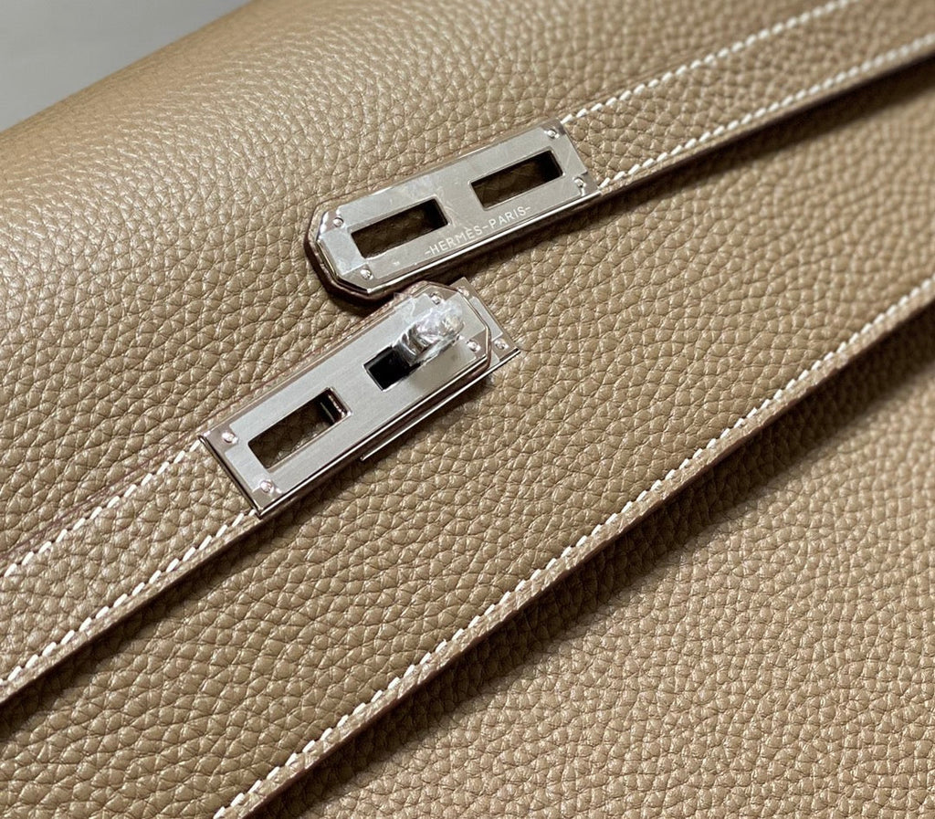 Hermes Kelly Depeches 34 Briefcase in Etoupe Togo Calfskin Silver Hardware Bag