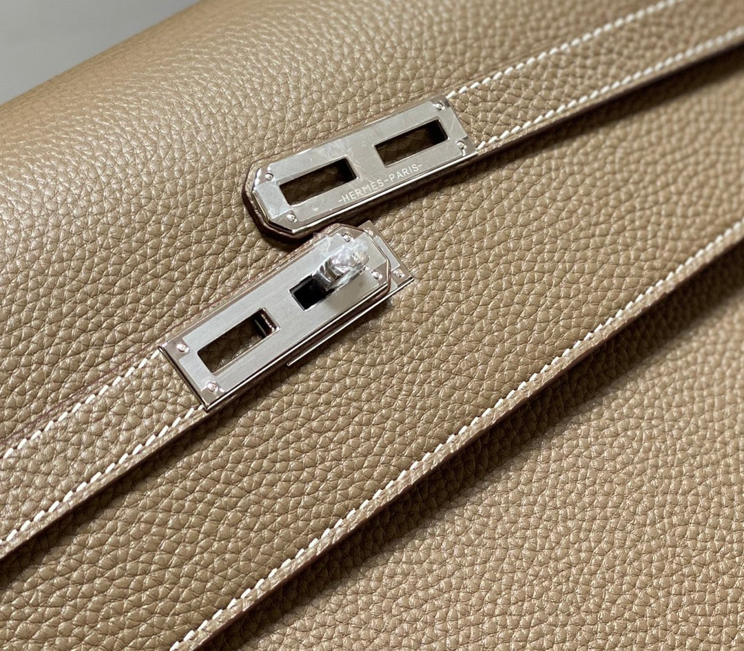 Hermes Kelly Depeches 34 Briefcase in Etoupe Togo Calfskin Silver Hardware Bag