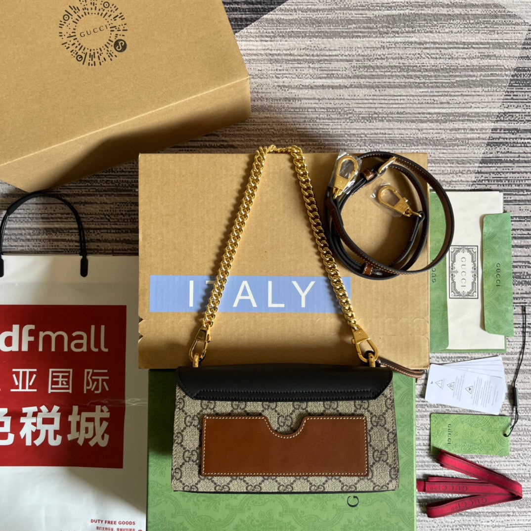 Gucci Padlock 22 Small Bag in Black Calfskin and Beige Canvas