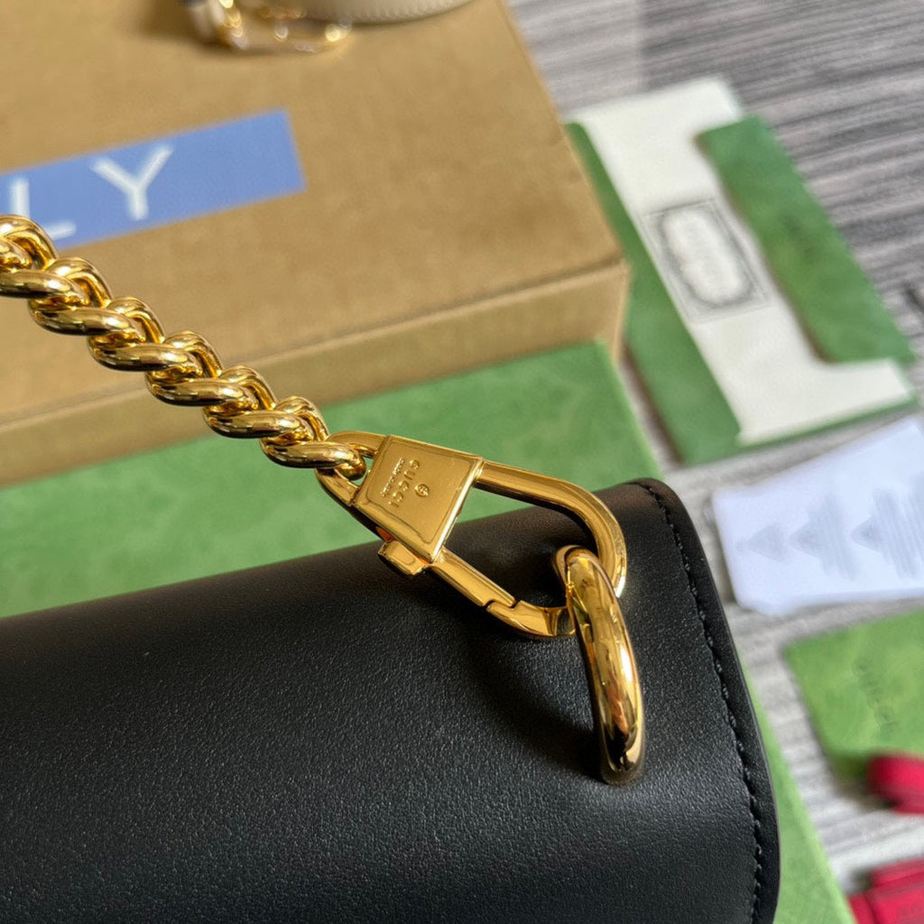Gucci Padlock 22 Small Bag in Black Calfskin and Beige Canvas