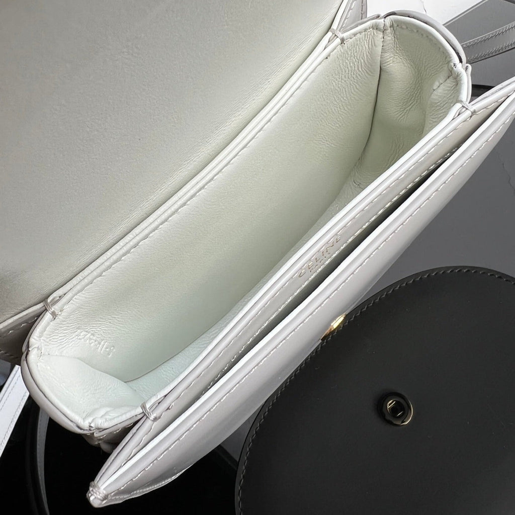 Celine Triomphe Shiny Calfskin Handbag 18 White