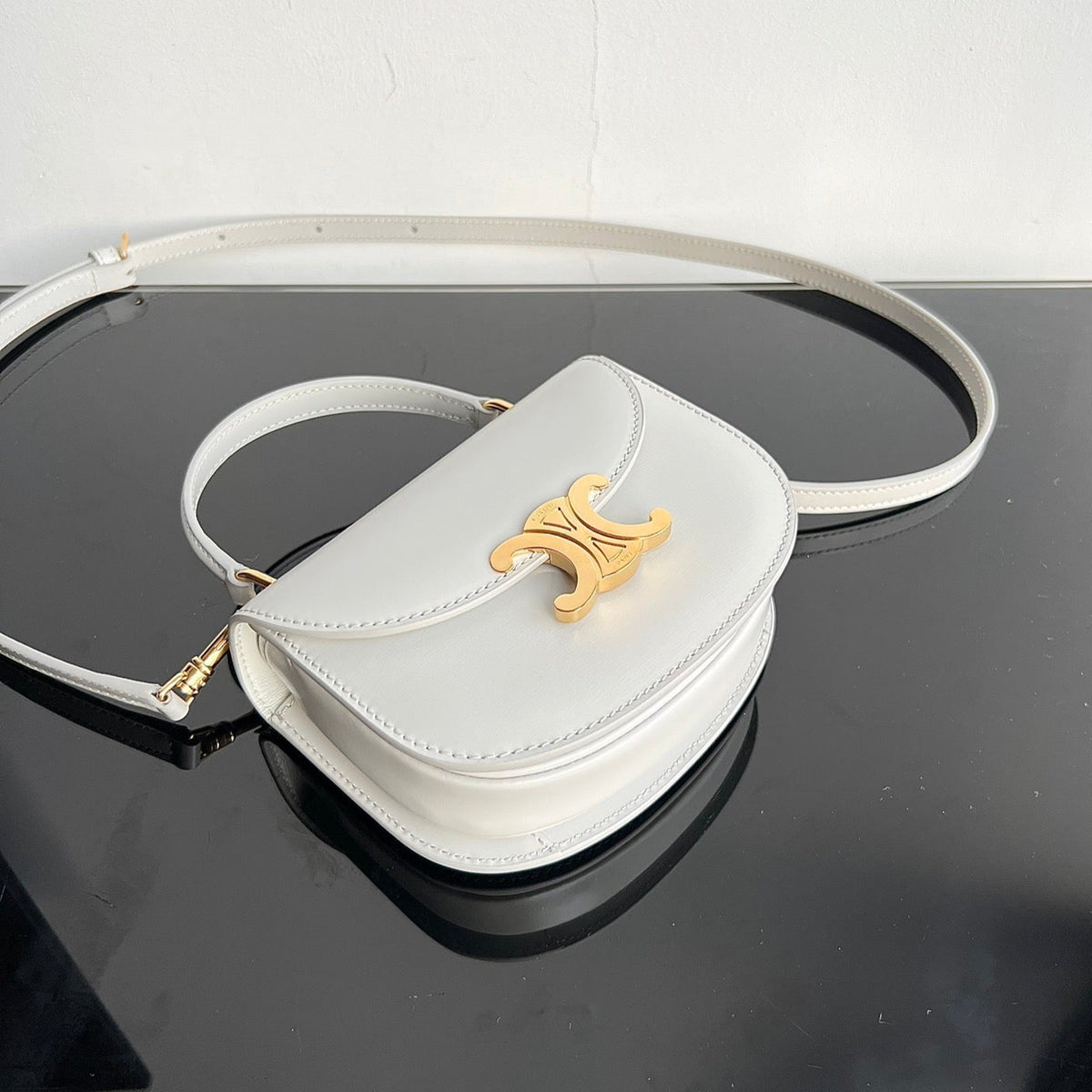 Celine Triomphe Shiny Calfskin Handbag 18 White