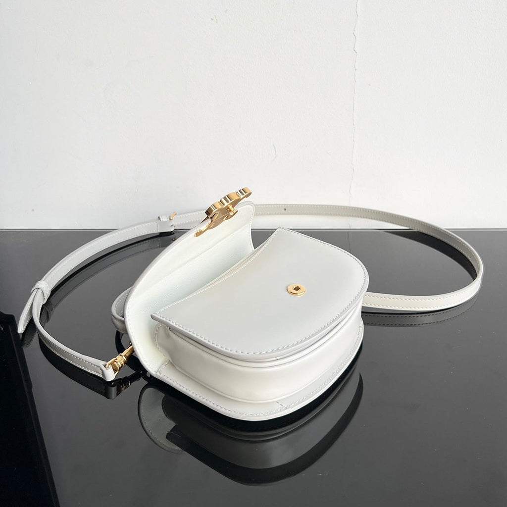 Celine Triomphe Shiny Calfskin Handbag 18 White