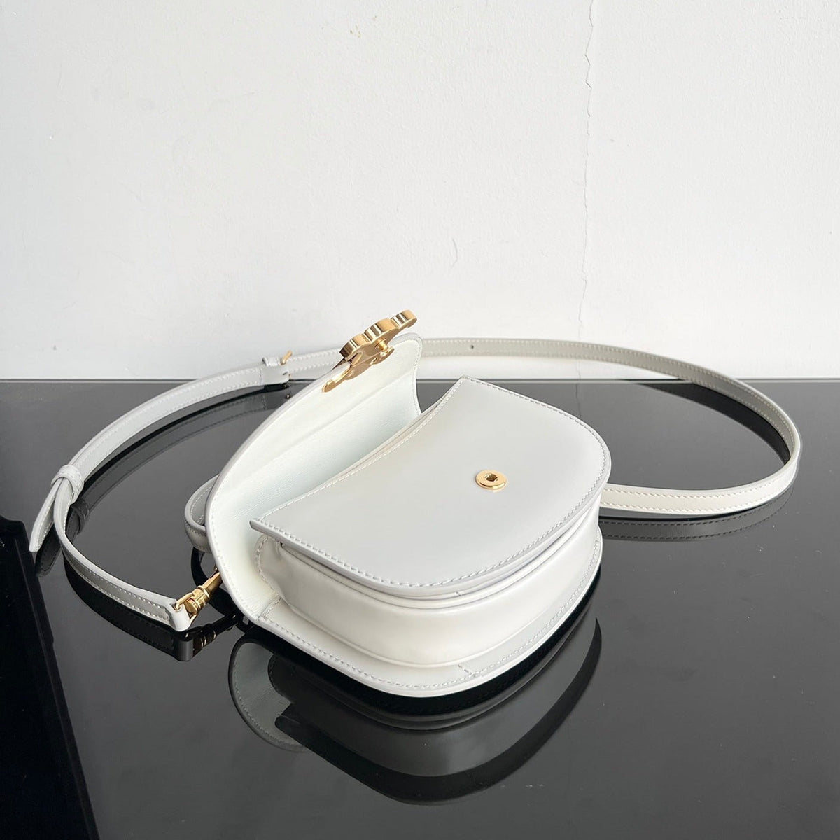 Celine Triomphe Shiny Calfskin Handbag 18 White