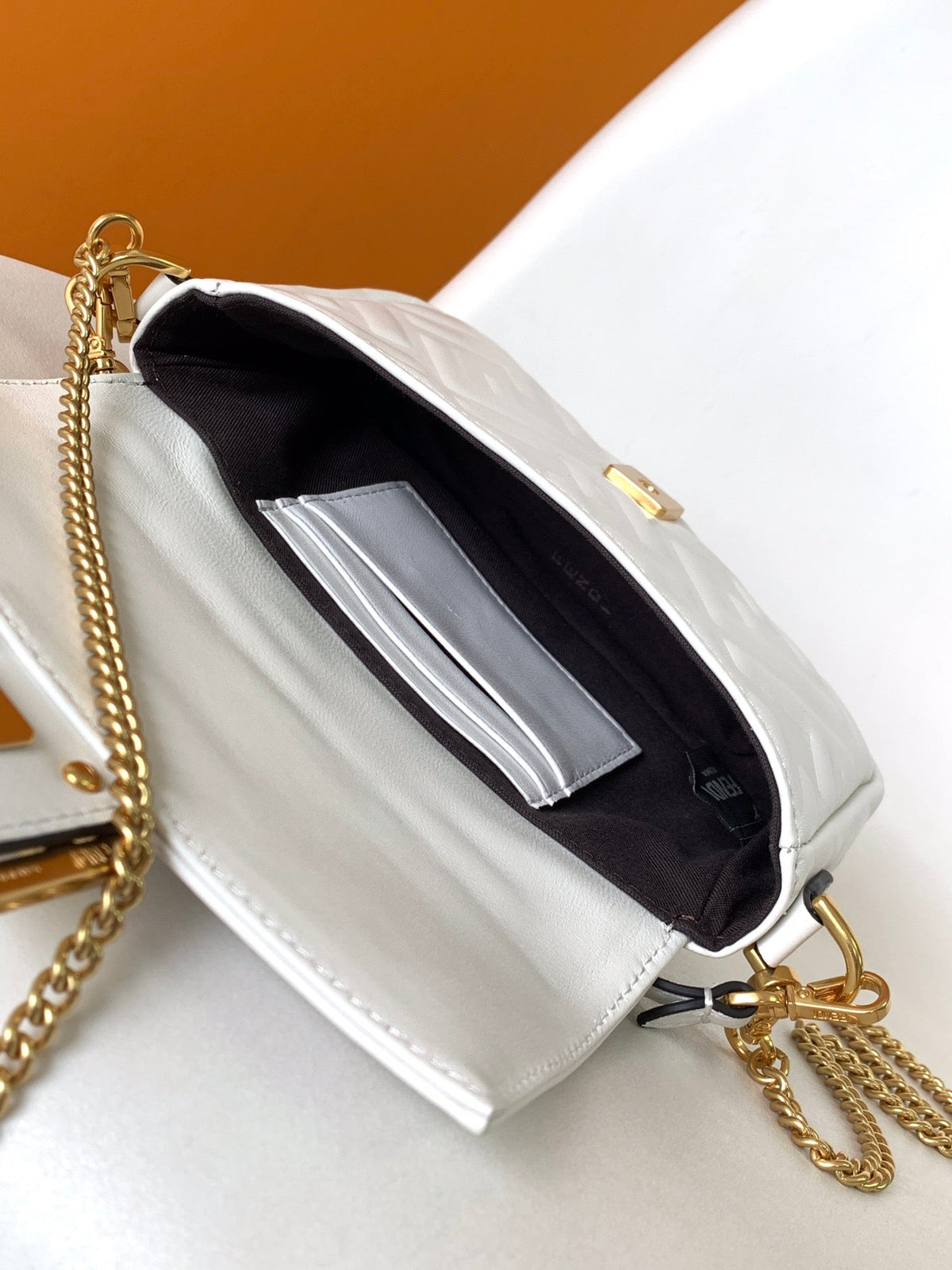 Mini Baguette Bag 20 with Ff Motif White Leather Ghw
