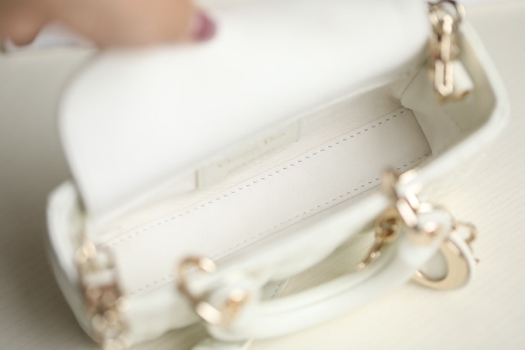 Dior Lady D-Joy Micro 16 in White Lambskin Bag